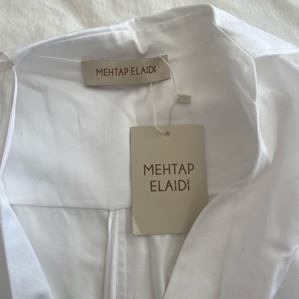 Nwt- Mehtap Elaidi White Collared Asymmetrical Shirt Dress — image 8 of 8